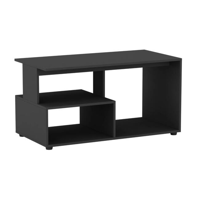 Shelby Abstract Wooden Side Coffee Table With Storage Shelves TV Stand 160cm Black Black