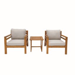 Direct Wicker 3 PCS Garden Bistro Set, Acacia Wood Outdoor Conversation Set for Patio Balcony Yard, Straight-Line Design