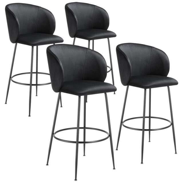 Bar Stool Luana - with backrest, velvet look and padded Black black/black 60 x 51 x 106 cm 4