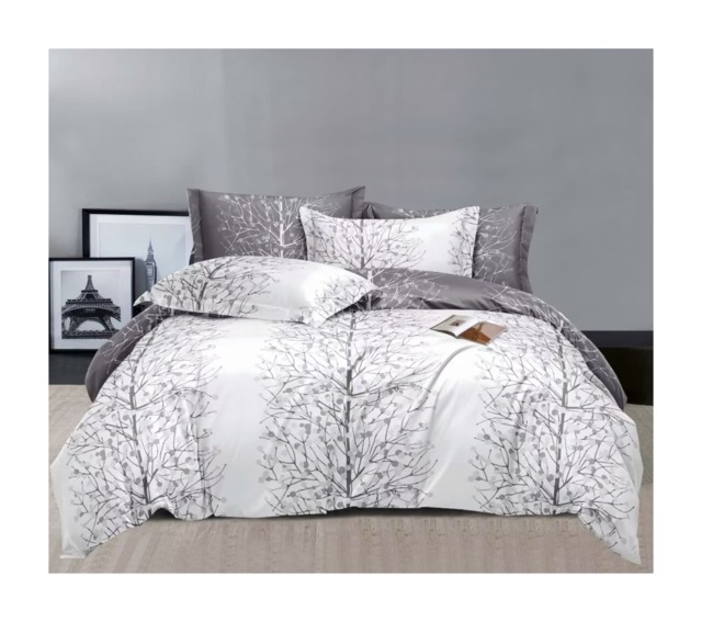 Ezysleep Silver Nature Printed Duvet Set - Luxurious Duvet Cover And Pillowcases Multi White/Grey