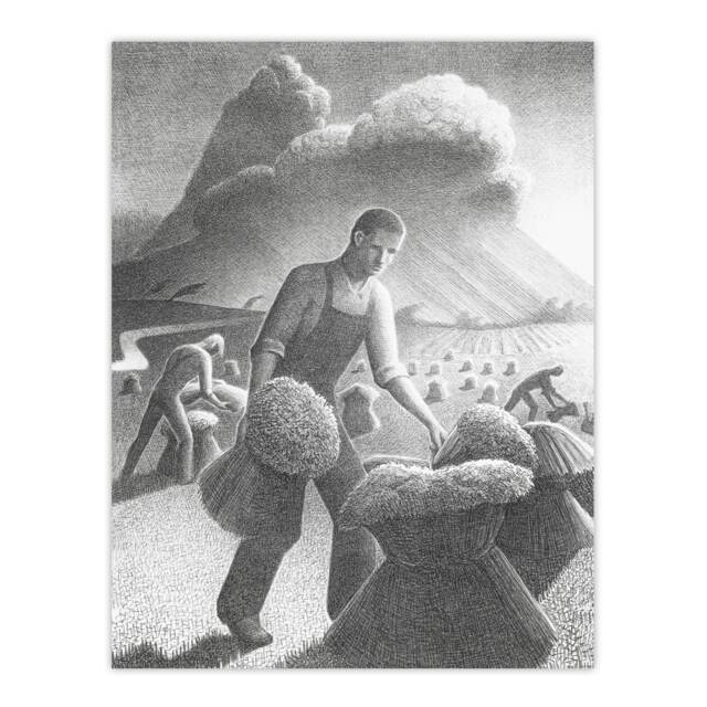 "Approaching Storm in Wheat Field Grant Wood Wall Art Poster Print 12X16"""