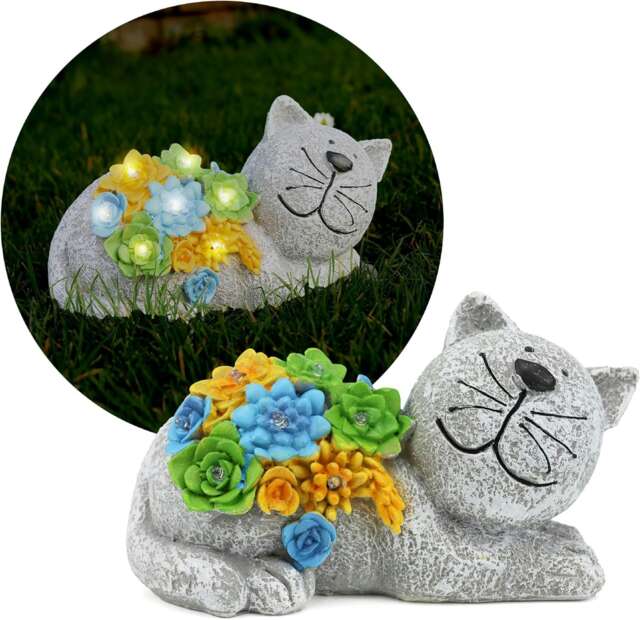 Pack of 12 Solar Cat Garden Ornament Grey One Size