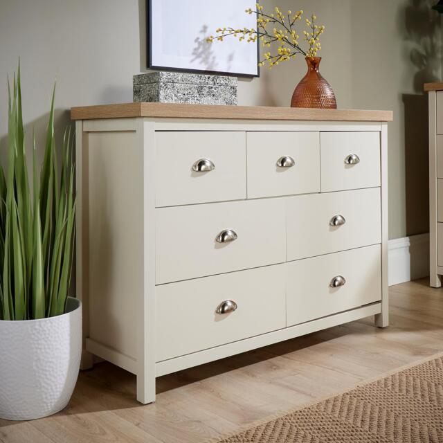 Chest of Drawers Oak Top Metal Handles Bedroom Storage Furniture White