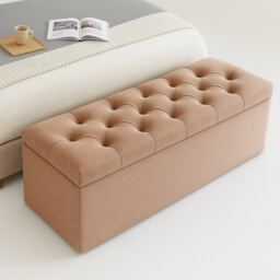 120cm Chesterfield Ottoman Storage Box, Mink Plush Velvet Upholstered Blanket Box, End of Bed Bench, Deep Storage Chest