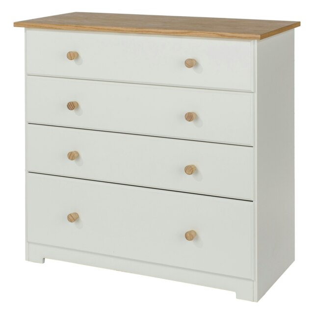 Colorado 4 Drawer Chest - White Painted Wood Bedroom Storage Cabinet with Oak Effect Top White White 1