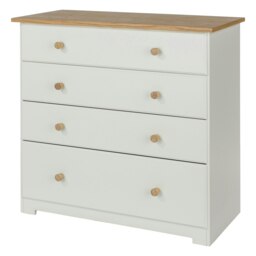 Colorado 4 Drawer Chest - White Painted Wood Bedroom Storage Cabinet with Oak Effect Top White White 1