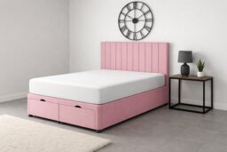 End Opening Ottoman Divan Bed Set 4ft6 Double Pink Plush
