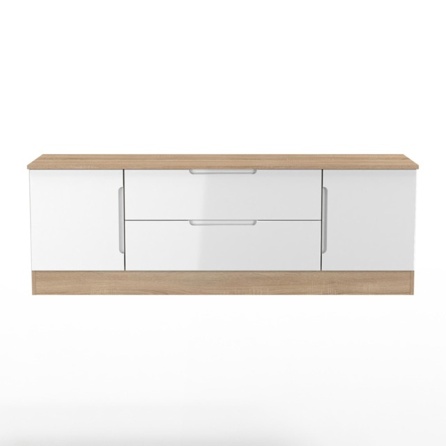 Lucca 2 Door 2 Drawer Wide TV Unit in White Gloss & Bardolino Oak (Ready Assembled) White White Gloss & Bardolino Oak