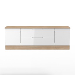 Lucca 2 Door 2 Drawer Wide TV Unit in White Gloss & Bardolino Oak (Ready Assembled) White White Gloss & Bardolino Oak
