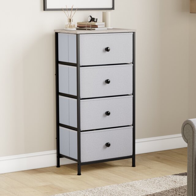 Vida Designs Chorley 4 Drawer Fabric Drawer Chest, Beige & Grey Wood