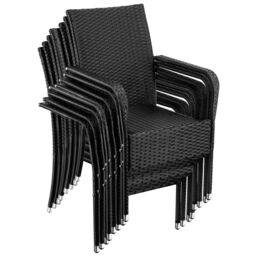 Rattan Garden Chair Girona - polyrattan and steel, weather and sun resistant, stackable Black black 8