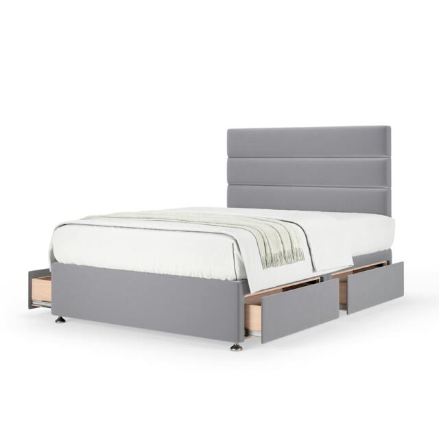 Memory Maestro Memory Foam Silver Plush Velvet 4 Drawer Divan Set And Milan Headboard Small Double