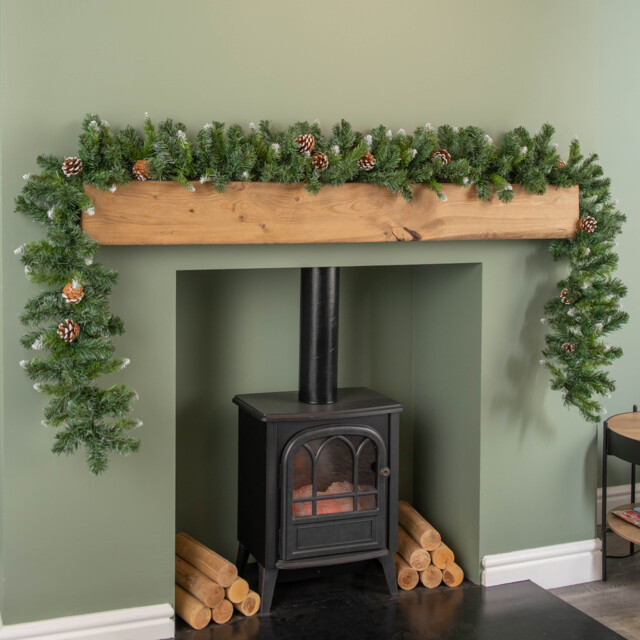 270cm (9ft) x 25cm Snow Tipped King Fir Christmas Garland with Pine Cones