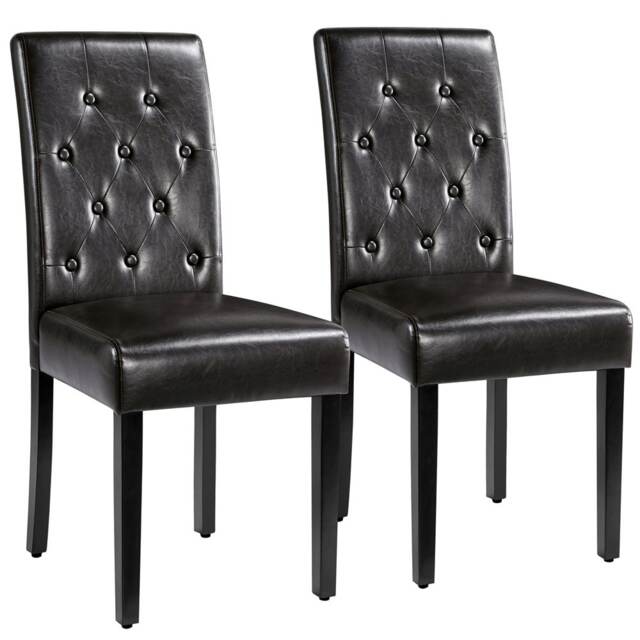 Yaheetech Set of 2 Button Tufted Faux Leather Dining Chairs Brown