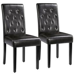 Yaheetech Set of 2 Button Tufted Faux Leather Dining Chairs Brown