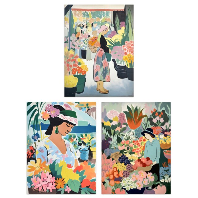 Set of 3 The Flower Stall Danish Pastel Matisse Style Soft Calm Wall Art Print A4