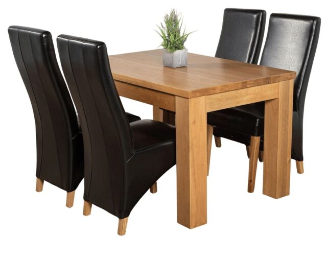 Dakota 152 x 87cm Medium Oak Dining Table and 4 Lola Leather Chairs Black Black
