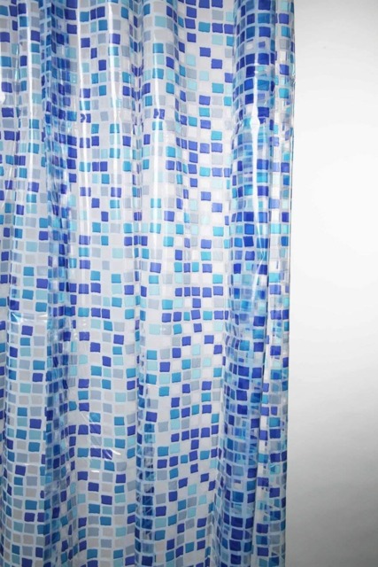 KAV Waterproof Shower Curtain, Bathroom Curtain Liner Anti Mould Heavy Duty Curtain 180x180 - Peva with hooks (Blue Mosaic)