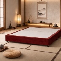 Kyoto Low Platform Divan Bed 5FT Kingsize Maroon Plush Velvet