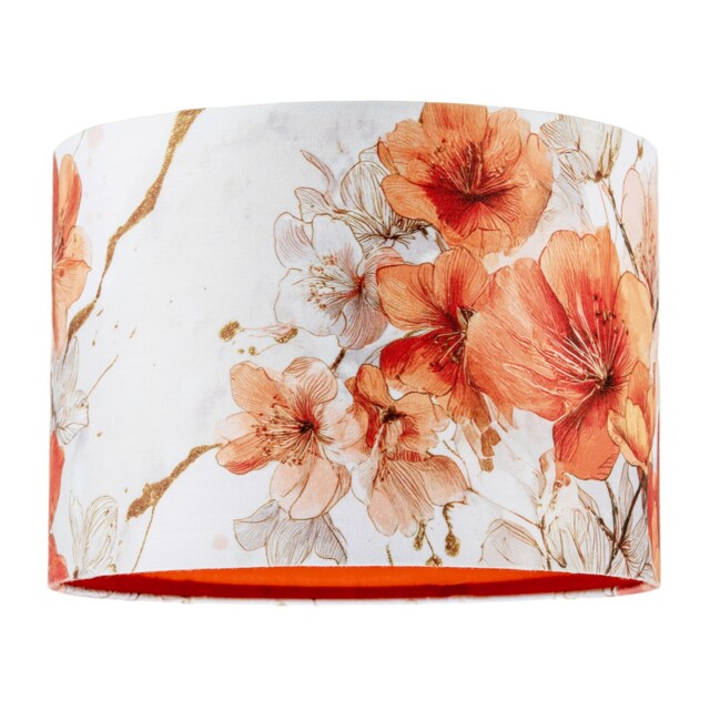 Orange and Gold Floral Watercolour Fabric Lamp Shade with Inner Lining