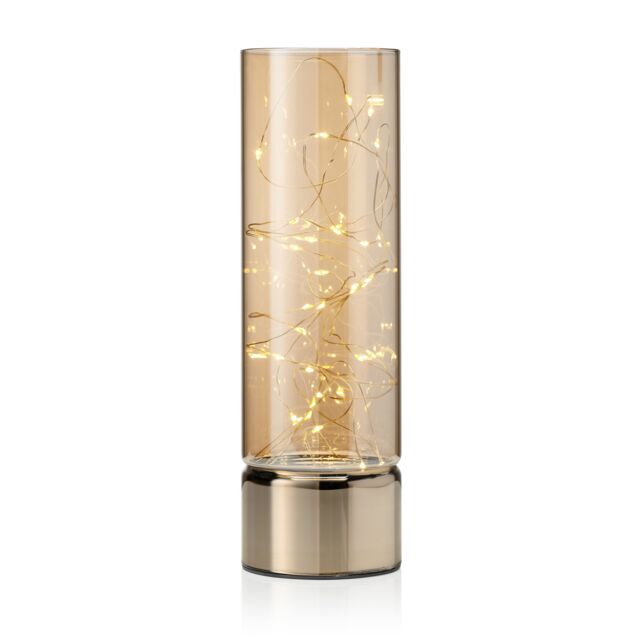 Auraglow Wire Rice Light - Glass Cylinder LED Battery Lantern Gold