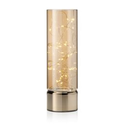 Auraglow Wire Rice Light - Glass Cylinder LED Battery Lantern Gold