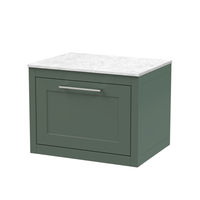 Balterley Traditional Bathroom Wall Hung 1 Drawer Vanity Unit and Marble Worktop Green Forest Green 468 x 610 x 460mm