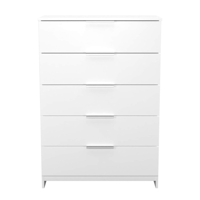 Dover 5 Drawer Chest of Drawers in White Matt & White (Ready Assembled) White White Matt & White