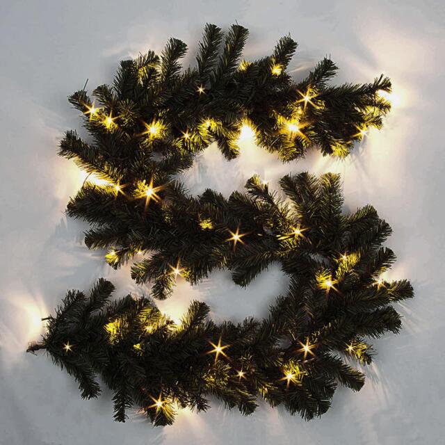 2m Prelit Alaskan Pine Black W/Warm White Christmas Christmas Garland