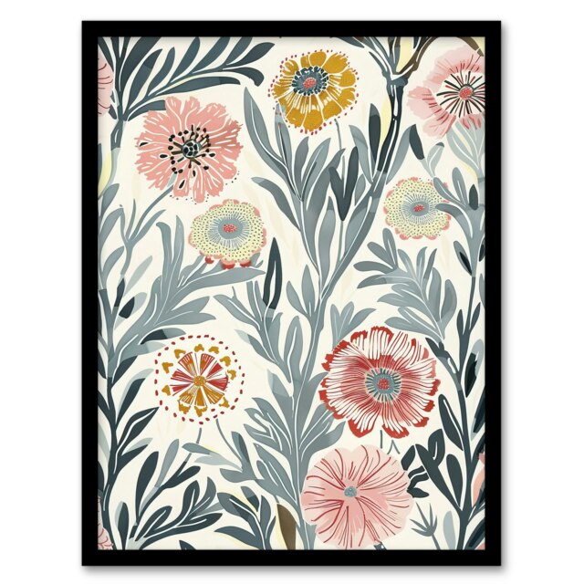 Carnation Flowers Bright Garden Floral Black Framed Wall Art Print A4