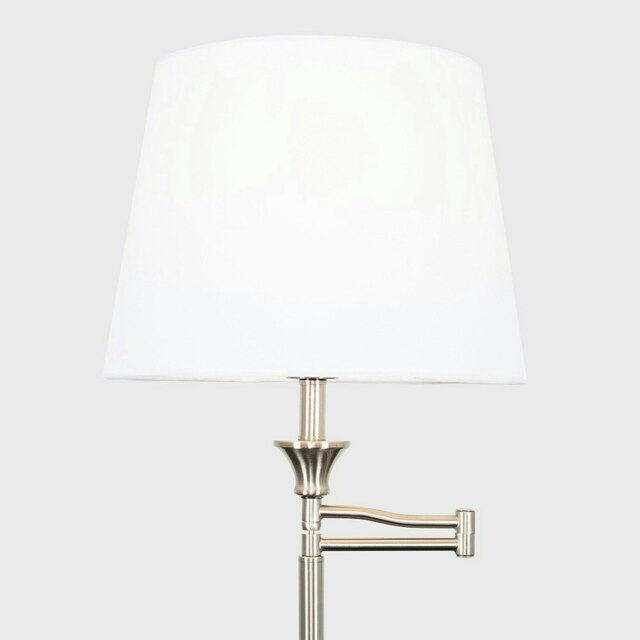 ValueLights Sinatra Brushed Chrome Floor Lamp White Taper Shade and Bulb