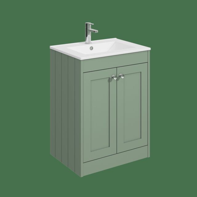 Balterley Floor Standing 2 Door Unit with Minimalist Basin 1 Tap Hole - Set A Green 800 x 600 x 453mm