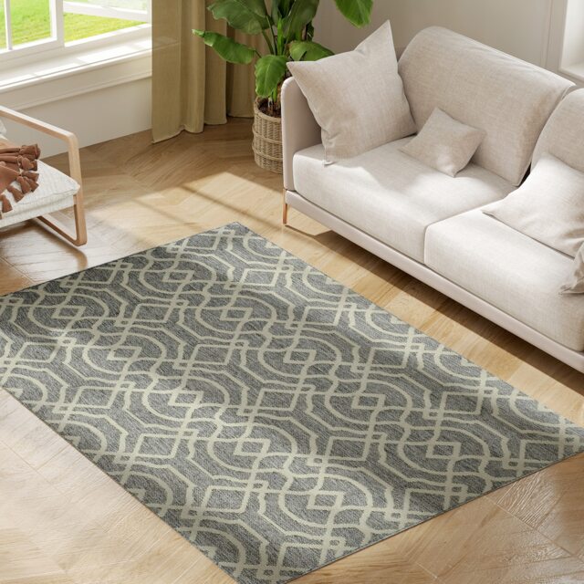 HOMCOM UV Resistant Indoor & Outdoor Area Rug, Easy-Cleaning Machine Washable Rug with Geometric Pattern for Patio, Garden, Kitchen, Bathroom or Living Room, 170 120 cm, Grey Grey White 1