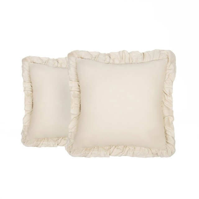 OHS 2 x Faux Linen Frill Edged Cushion Covers, 45x45cm - Beige