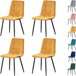 Set of 4 Chairs Florence Velvet Dining Chairs with Sturdy Metal Legs - Kitchen, Living Room & Reception Chairs with Backrest and Padded Seat Yellow One Size