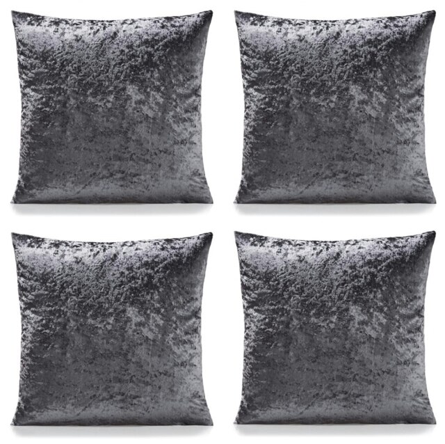 Plain Crushed Velvet 45cm x 45cm Charcoal Cushion Set of 4 Grey 45cm x 45cm x 10cm 4