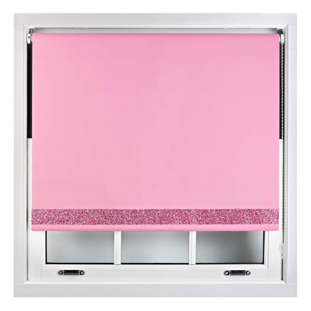 FURNISHED Thermal Blackout Roller Blinds with Glitter Edge - (W)85cm x (L)165cm Pink Pink (W) 85cm x (L) 165cm