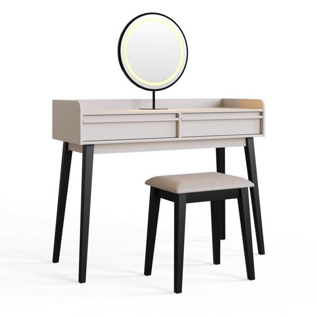 Phoebe Dressing Table with LED Mirror & Stool Cream Neutral