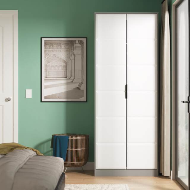 Seattle Tall Double Wardrobe in White Matt & Dusk Grey (Ready Assembled) White White Matt & Dusk Grey