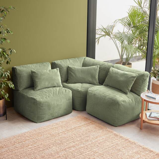 3pc icon Noa, 1x Corner, 2x Recliner, Jumbo Cord Sage Green