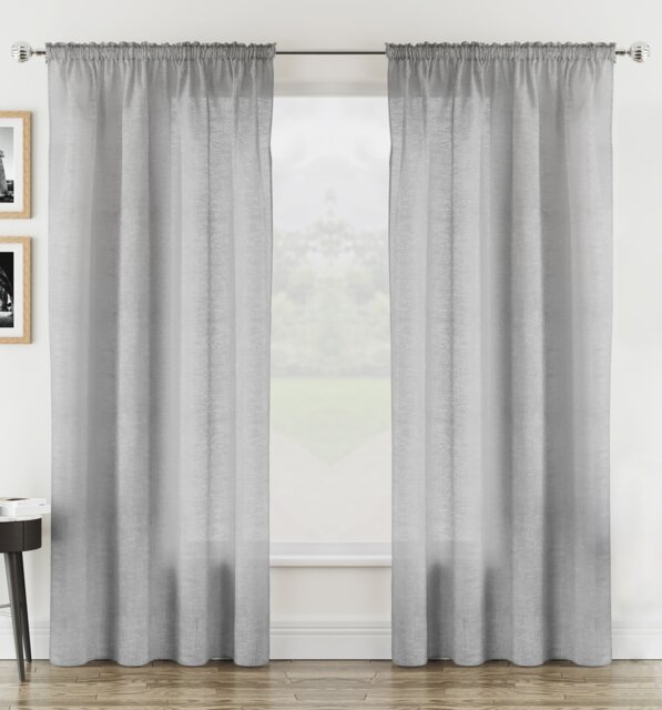 "Rhodes Silver Linen-Look Sheer Voile Panels – Pair 140 x 183cm (55x72"") Silver Silver 2"