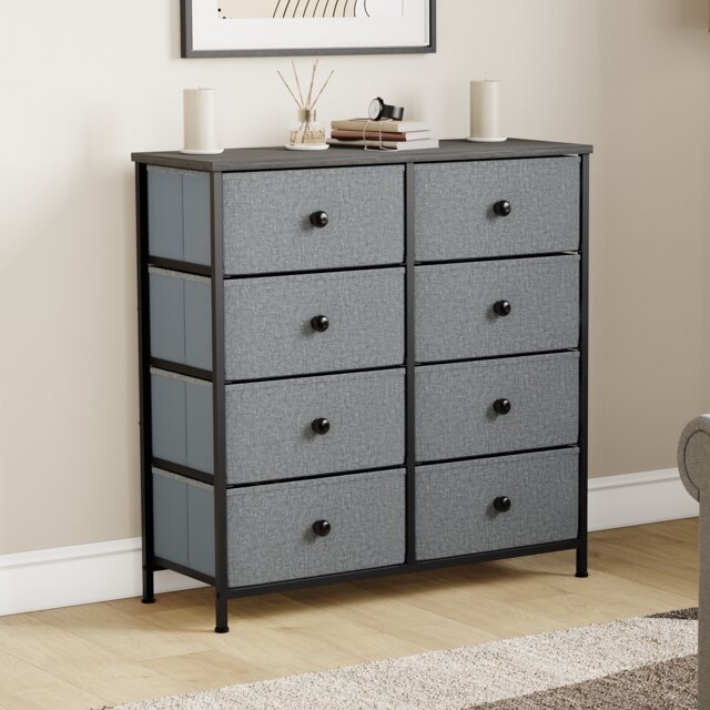 Vida Designs Chorley 8 Drawer Fabric Drawer Chest, Grey & Black