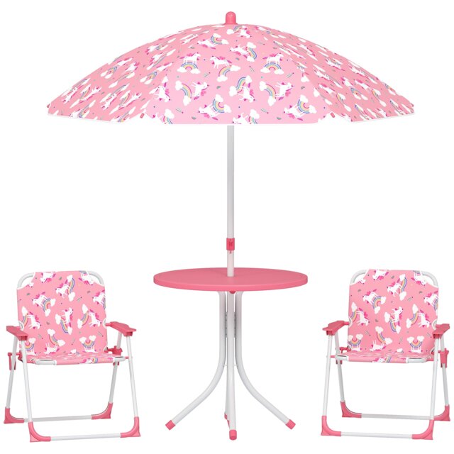 AIYAPLAY Kids Garden Furniture with 2 Folding Chairs and Umbrella, Pink