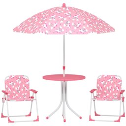 AIYAPLAY Kids Garden Furniture with 2 Folding Chairs and Umbrella, Pink Pink