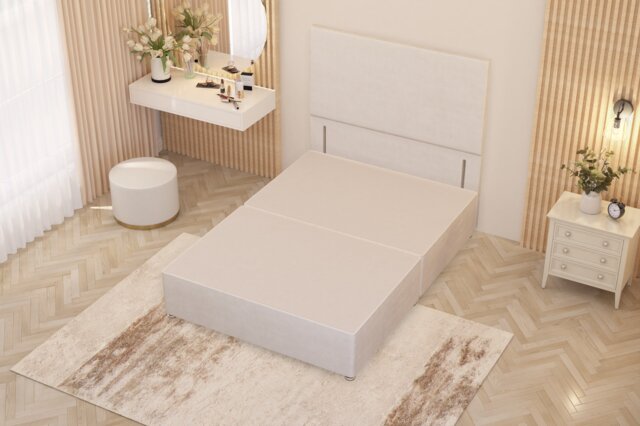 Divan Bed Base with Plain Floor Standing Headboard Plush Velvet White White