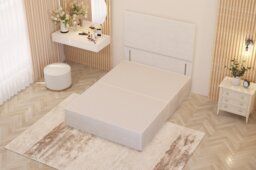 Divan Bed Base with Plain Floor Standing Headboard Plush Velvet White White