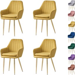MOF Set of 4 Dining chair Armchair with Armrest & Backrest Upholstered seat with Metal legs T05 Multi MUSTARD