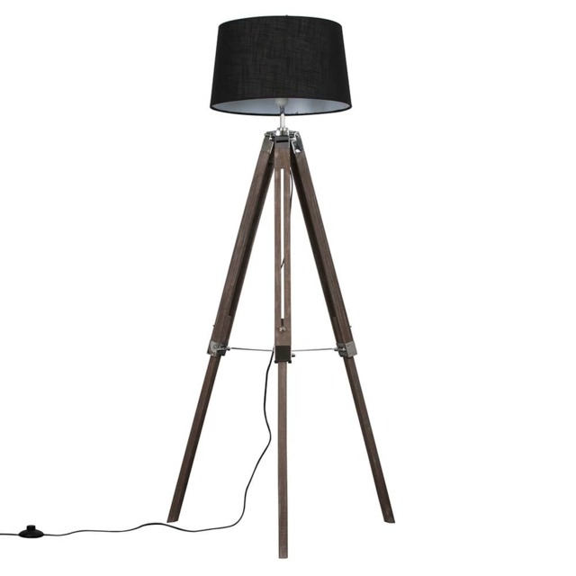 ValueLights Clipper Light Wood Tripod Floor Lamp Black Doretta Shade