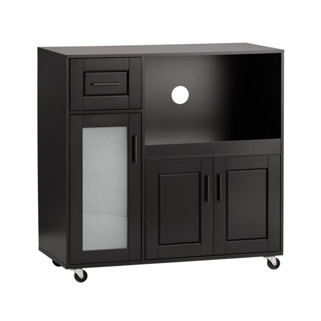 SoBuy Kitchen Trolley with Drawer, 3 Doors & Microwave Compartment, Black, 34.8x15.7x35.0 inches, 28.4 kg - FSB78-SCH