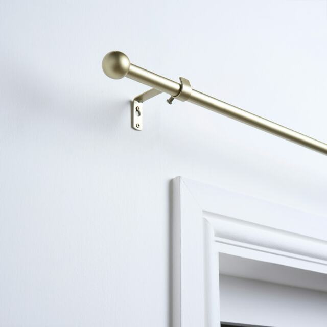 OHS Extendable Metal Finial Ball Ends Wall Mounted Rod Fittings Curtain Pole - Brass Gold Brass